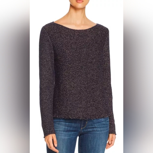 Eileen Fisher Italian Yarn Wool Blend Fringe Hem Sweater - Size XS in Midnight - Picture 1 of 9